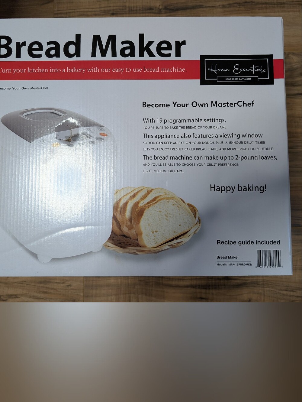 Home Essentials Bread Maker 550W 19 Programs LCD Timer Viewing Window 2 lb Loaf